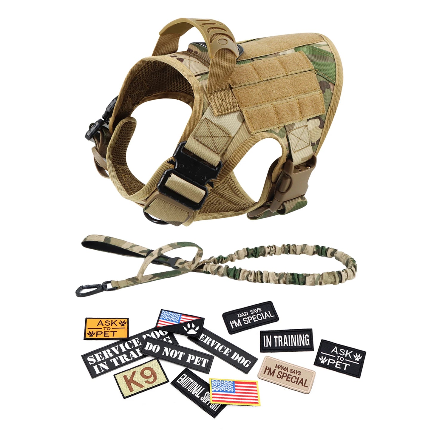 Military Large Dog Harness Collar Leash Bags Patches Set Pet Malinois Training Vests Dogs Harnesses Accessories