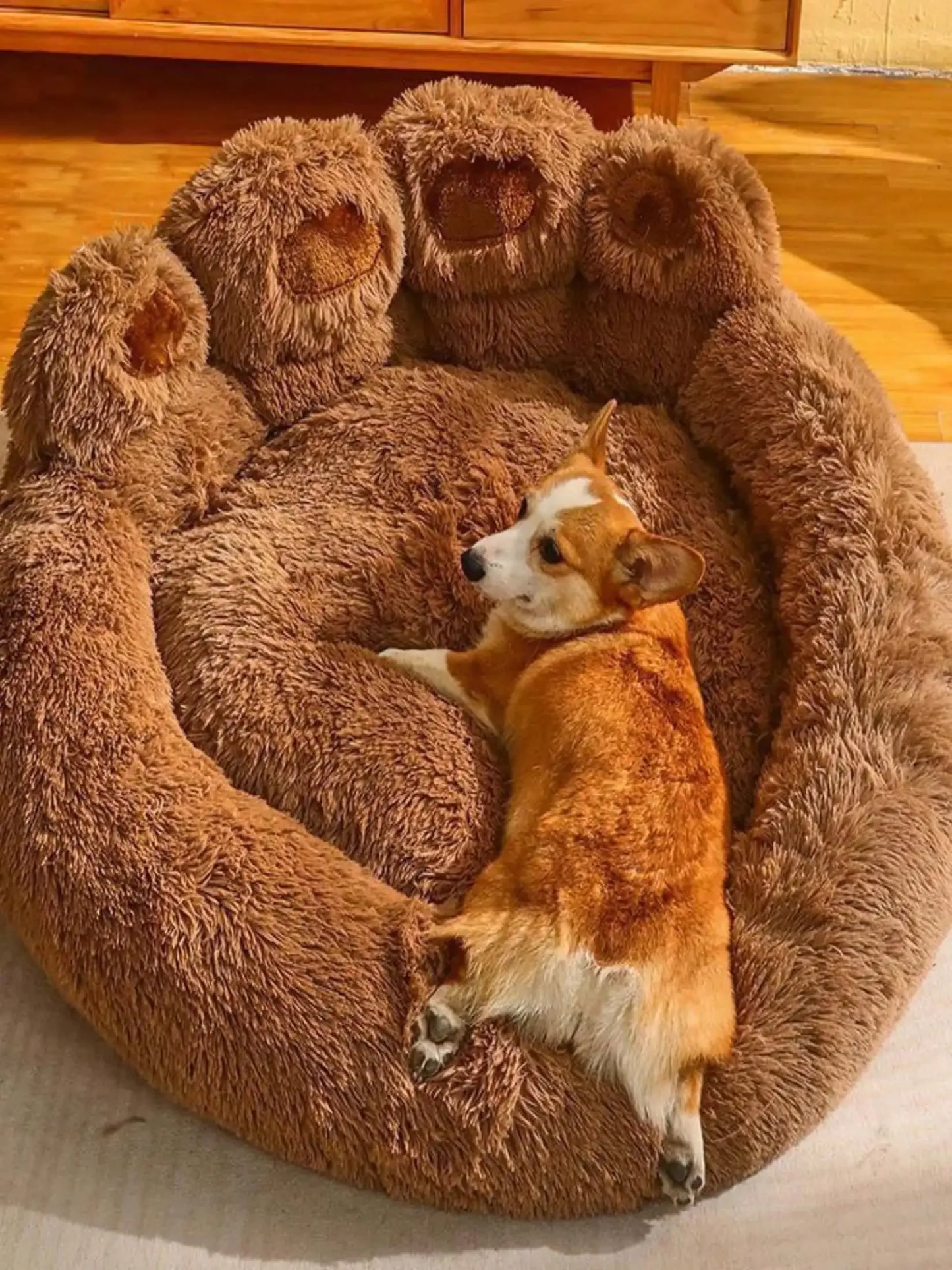 1pc Bear Paw Plush Pet Mat Plush Bear Paw Pet Bed - Polyester PP Cotton Filling, Machine Washable Easy Care, Non-Slip Design, So