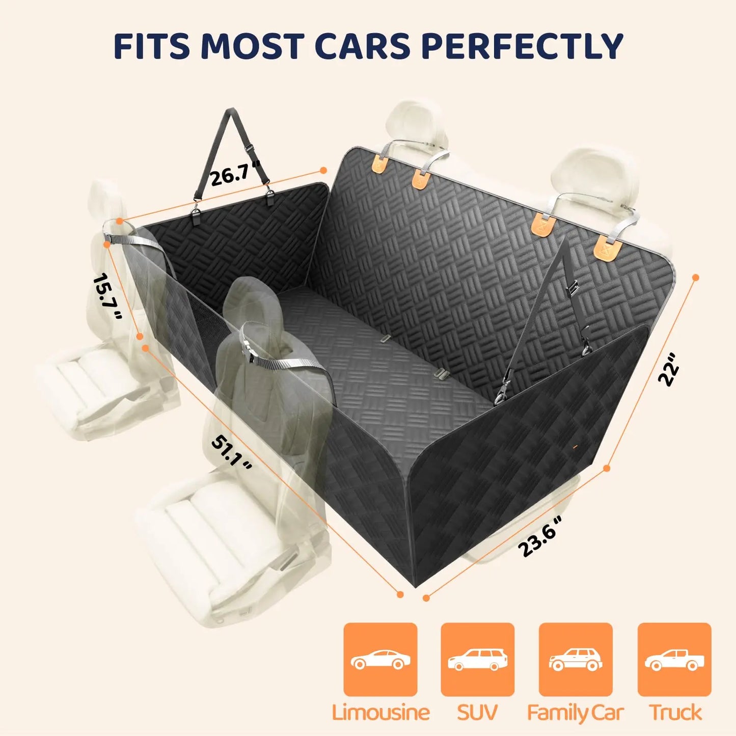 NONECN Car Rear Seat Dog Hammock Cover with Hard Bottom Extender
