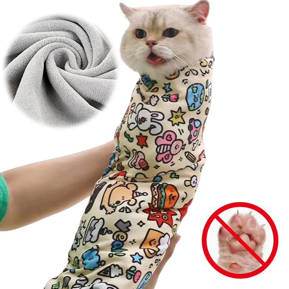 Cat Grooming Wrap Self-Adherent Cat Wrap Anti-Bite Cat Swaddle Burrito Wrap Anti-Scratch for Nail Trimming Cat Grooming Supplies