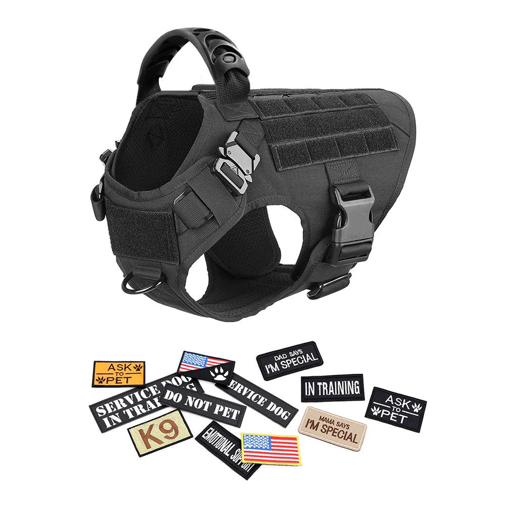 Military Large Dog Harness Collar Leash Bags Patches Set Pet Malinois Training Vests Dogs Harnesses Accessories