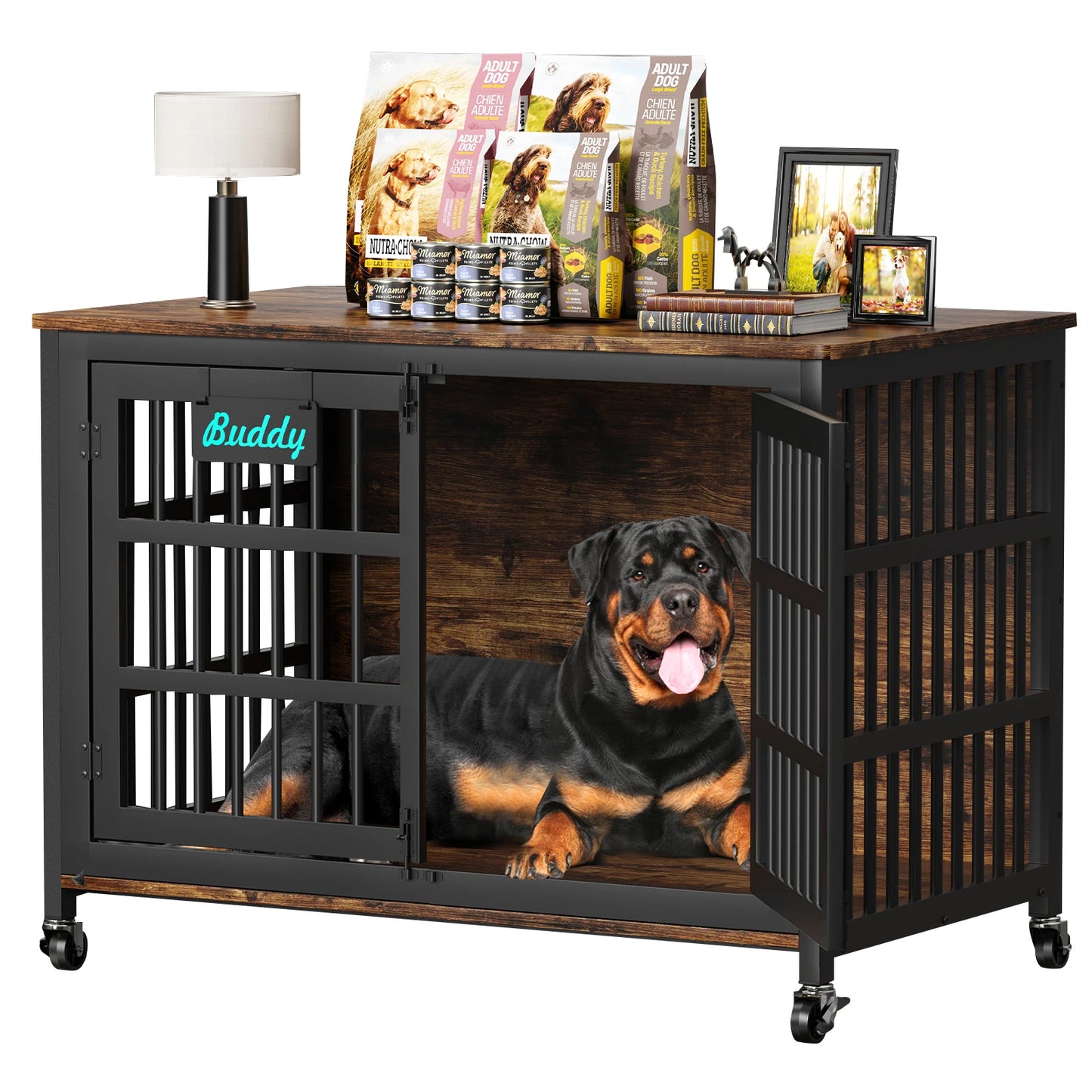 Dog Crate Furniture With Casters Kennel TV Stand Bedside Table