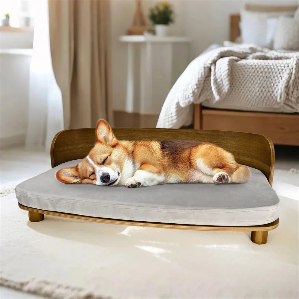 Borwart Elevated Wood Pet Sofa Bed for Dogs Cushion