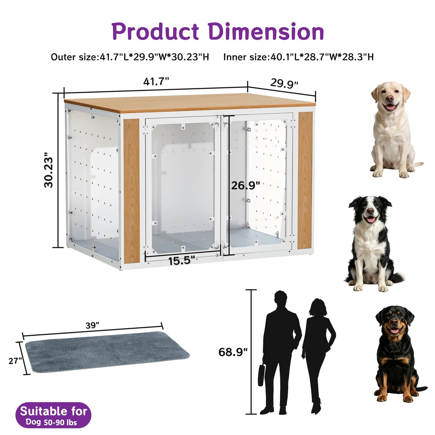 Modern Acrylic Dog Crate Furniture End Table With Wood Top
