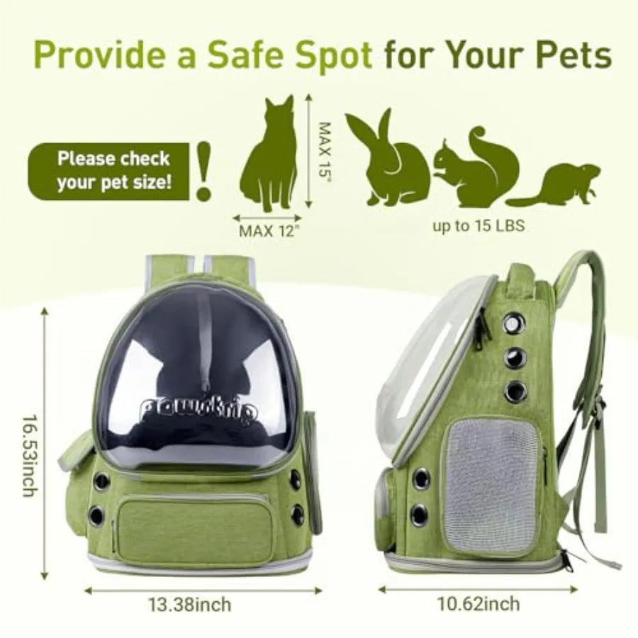 Cat Backpack Carrier with Large Space Bubble Window Airline Approved Breathable Pet Carrier for Small Dogs Cats up to 15lbs Fol