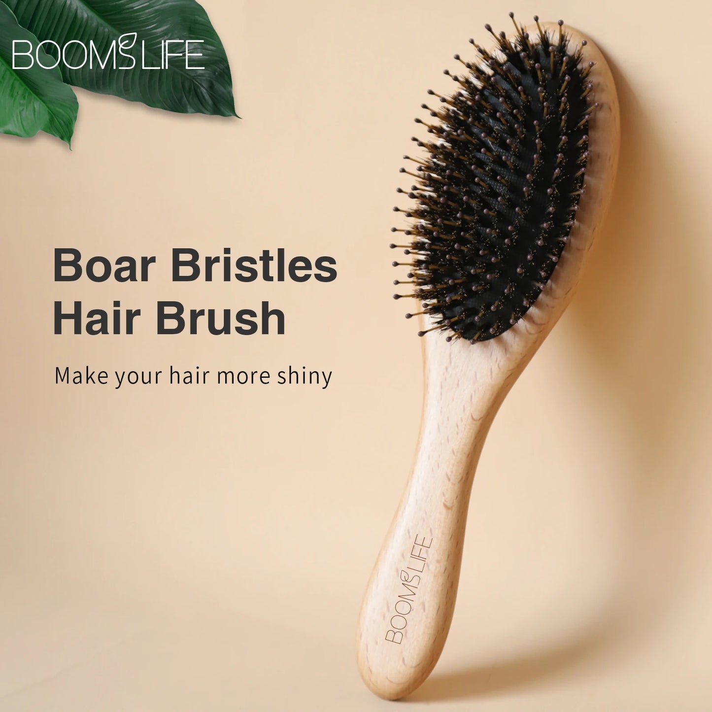 BOOMSLIFE Boar Bristle Hair Brush Anti Static Detangling Wood Comb
