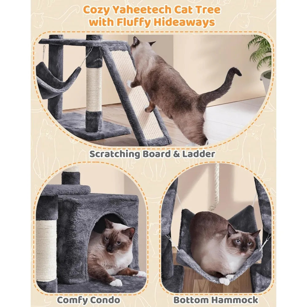 Yah 63" Multi-Level Cat Tree with Sisal Scratching Posts,Condo Hammock Dangling Ball,Platform for Cats Play Sleep