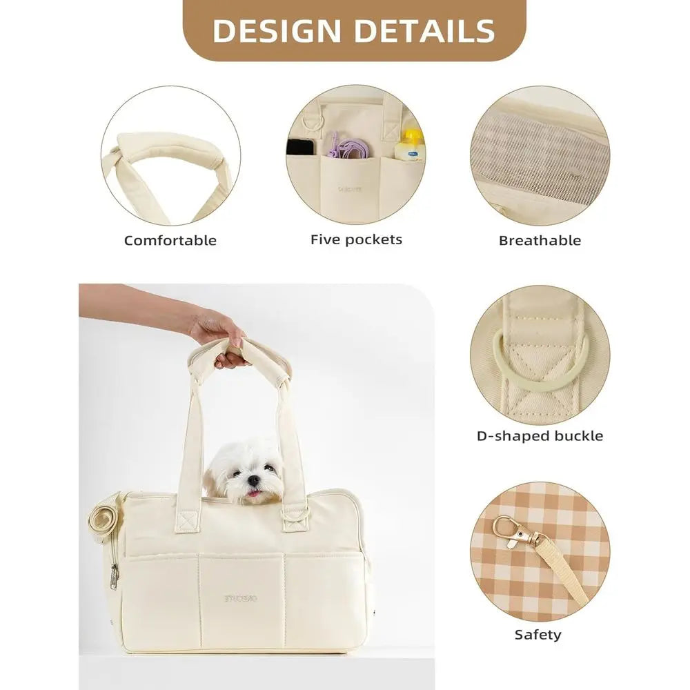 Dog Purse Carrier for Small Dogs Rabbit cat with Large Pockets, Cotton Bag, Dog Carrier Soft Sided, Collapsible Travel Puppy Car