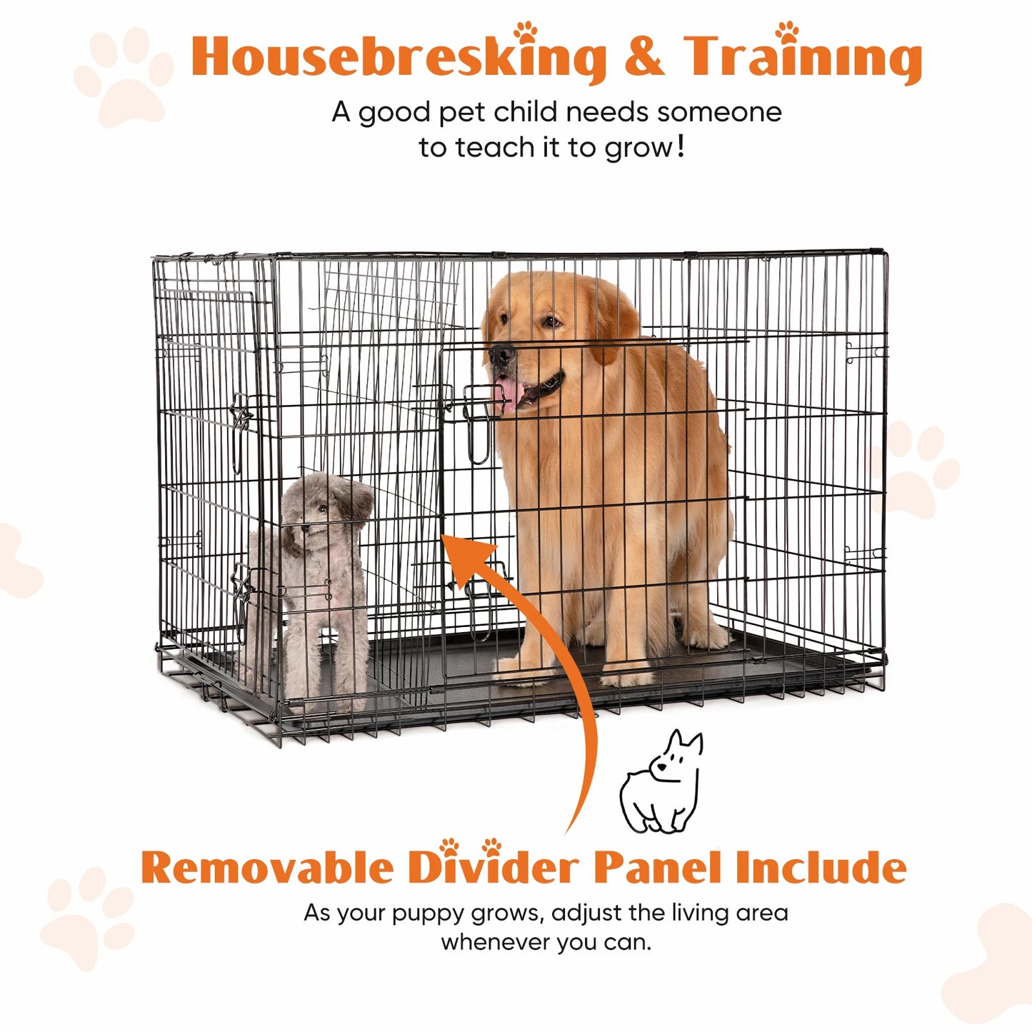 JHK Folding Metal Dog Cage With Leak-Proof Pan For Outdoors