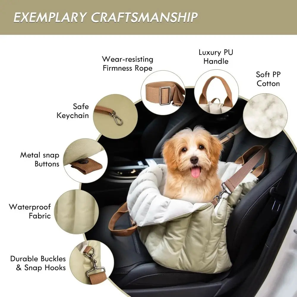 Home Small Dog Car Seat & Travel Carrier & Pet Bed, Non-Slip Booster Seat for Dogs up to 10lbs, Fashionable Pet Carrier Bag for