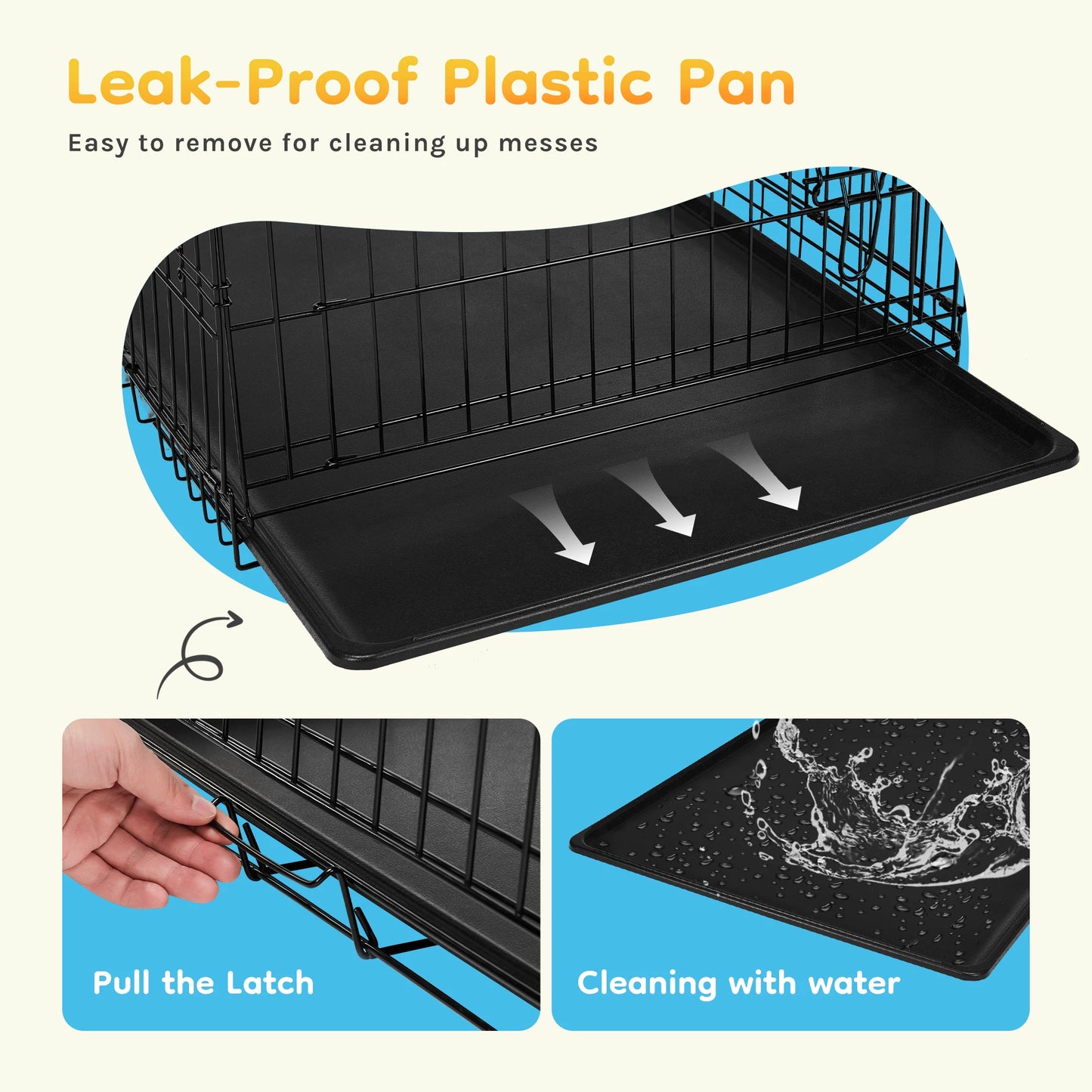JHK Folding Wire Dog Cage With Leak Proof Pan Tray