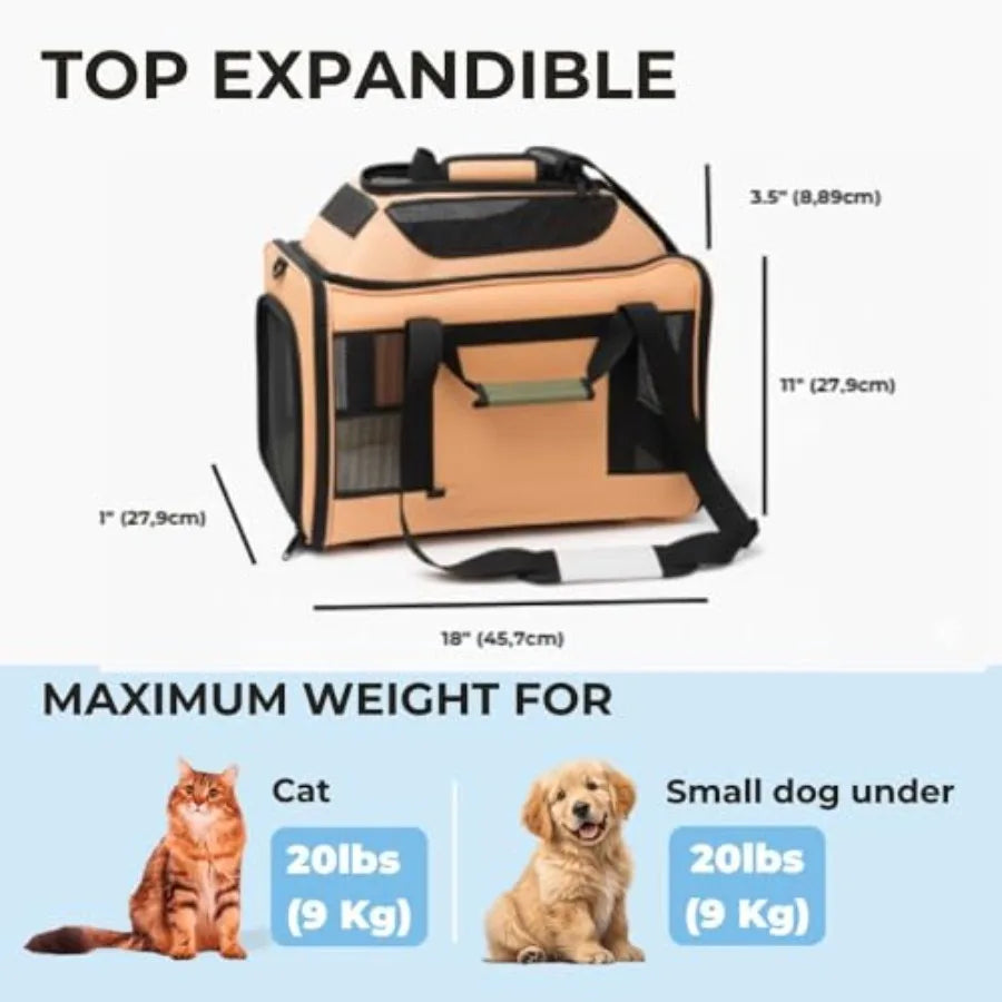 Airline Approved Cat Carrier for 2 Cats Small Medium Dogs Soft Pet Carrier 18x15x15 with Foldable Bowl Washable Pad Orange