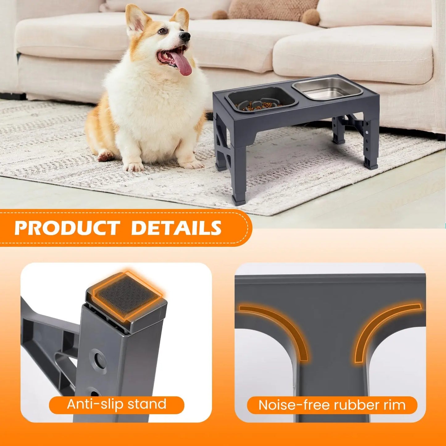 Elevated Slow Feeder Dog Bowls With Foldable Non Slip Stand