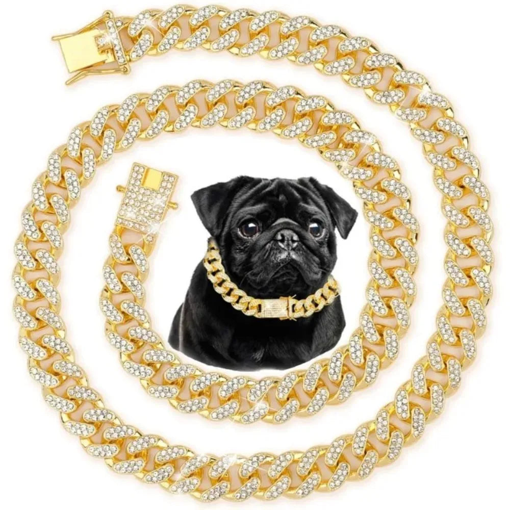 Cuban Chain Stainless Steel Dog Collar With Adjustable Buckle