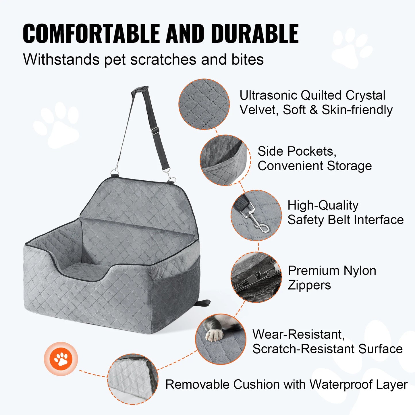 SucceBuy Dog Car Seat Booster With Storage Pocket And Sponge Filling