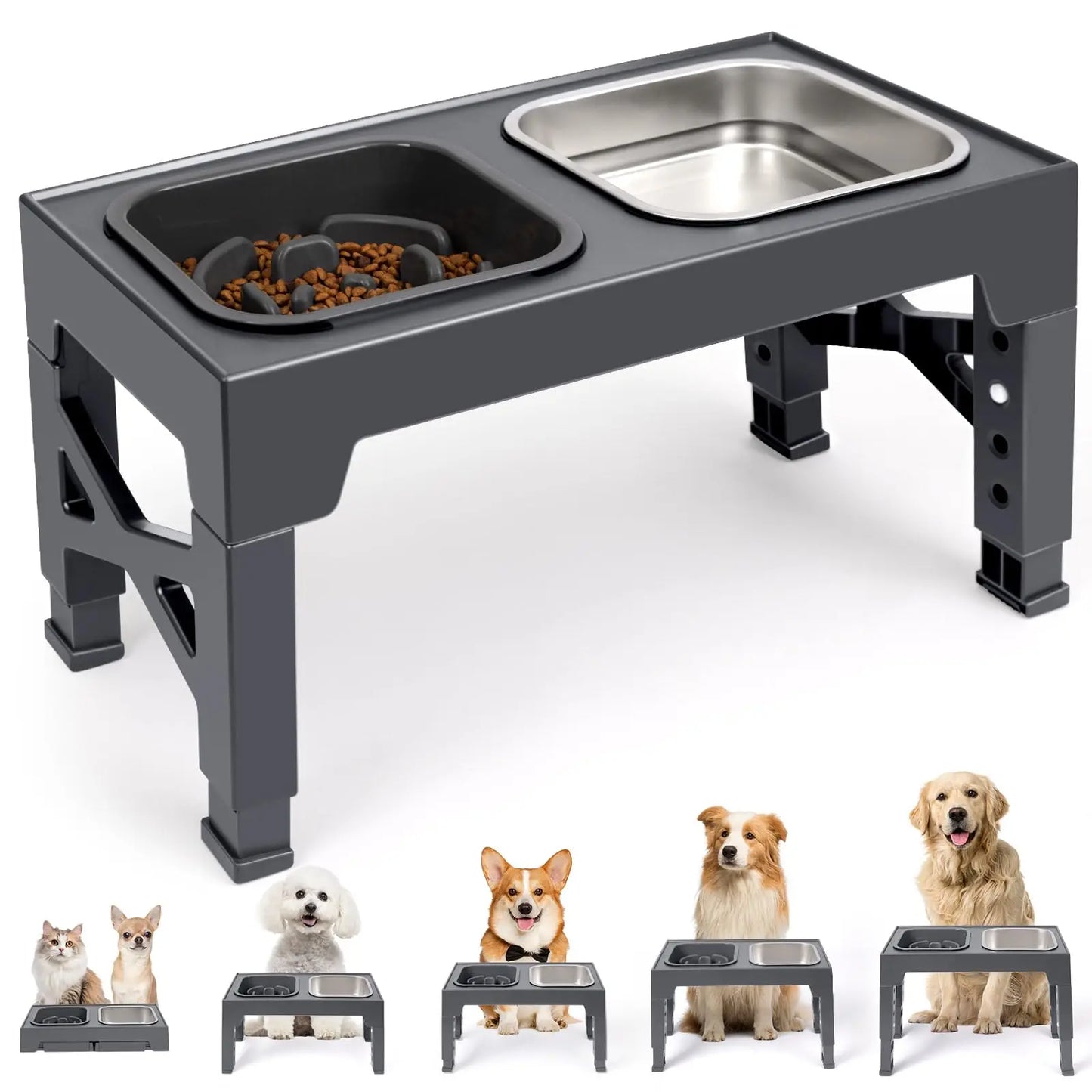Elevated Slow Feeder Dog Bowls With Foldable Non Slip Stand