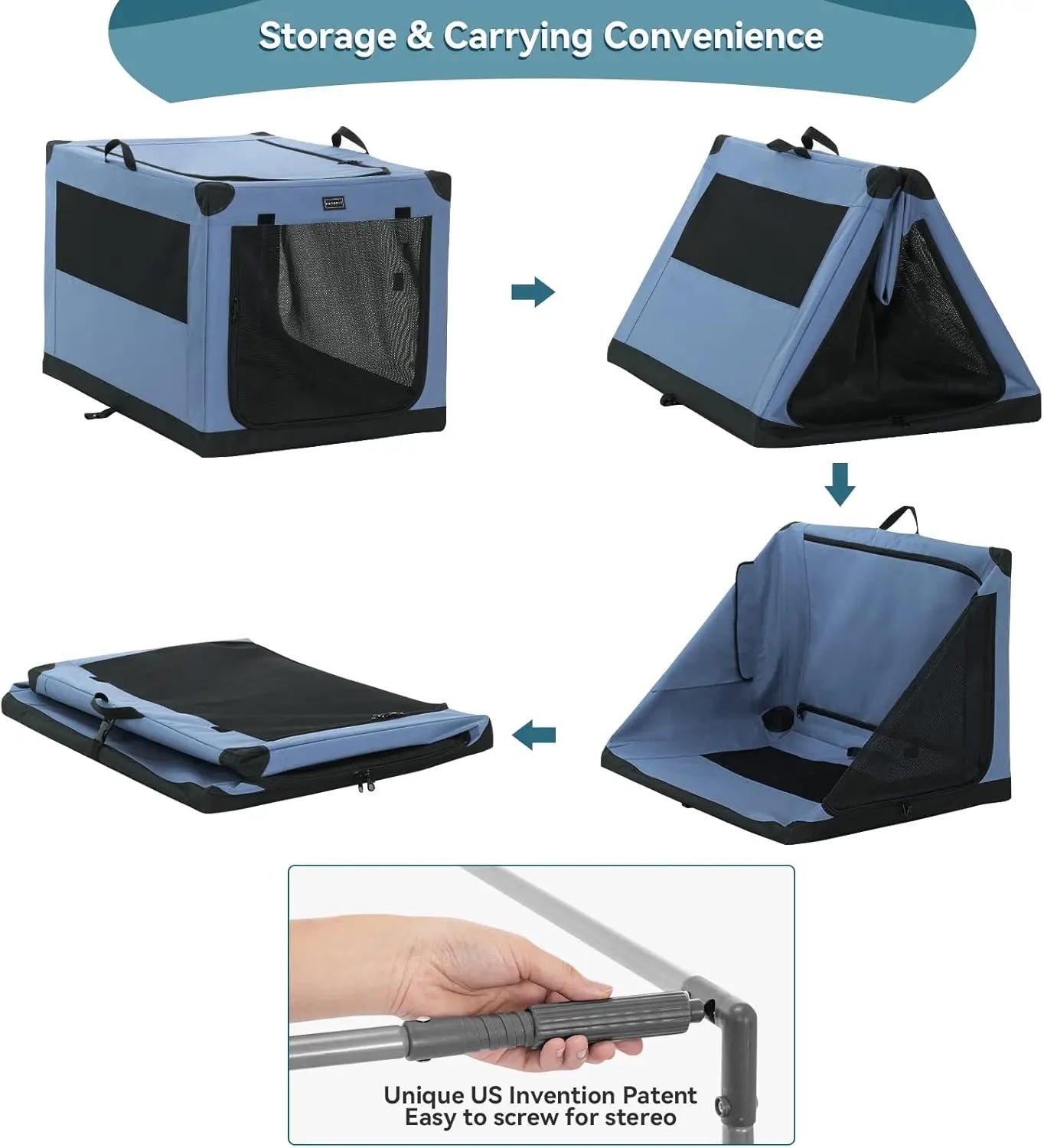 Adjustable Portable Dog Crate Chewproof Mesh Doors Collapsible Waterproof Base