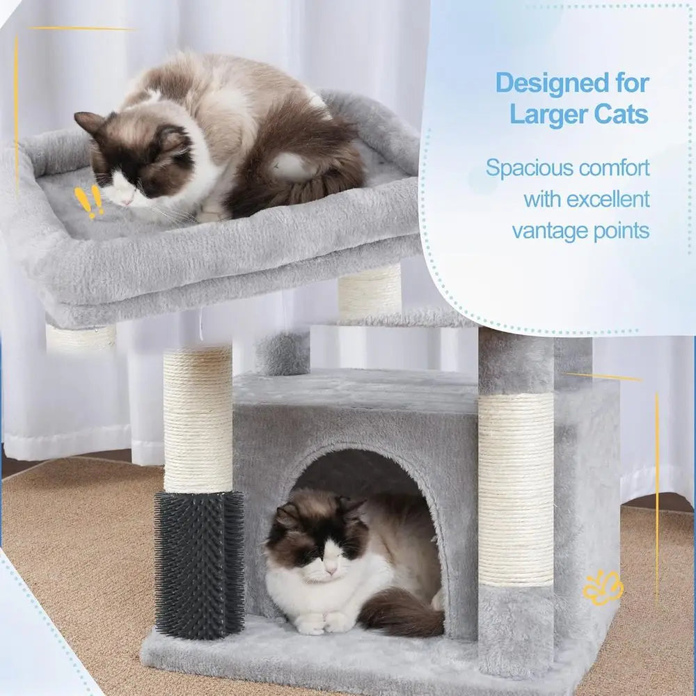 Hey-Cat Tree Tower, Scratching Posts with Extra Large Platorm, Specious Condo, 2 Cozy Hammocks, Sel-Grooming Brush or Indoor Adu