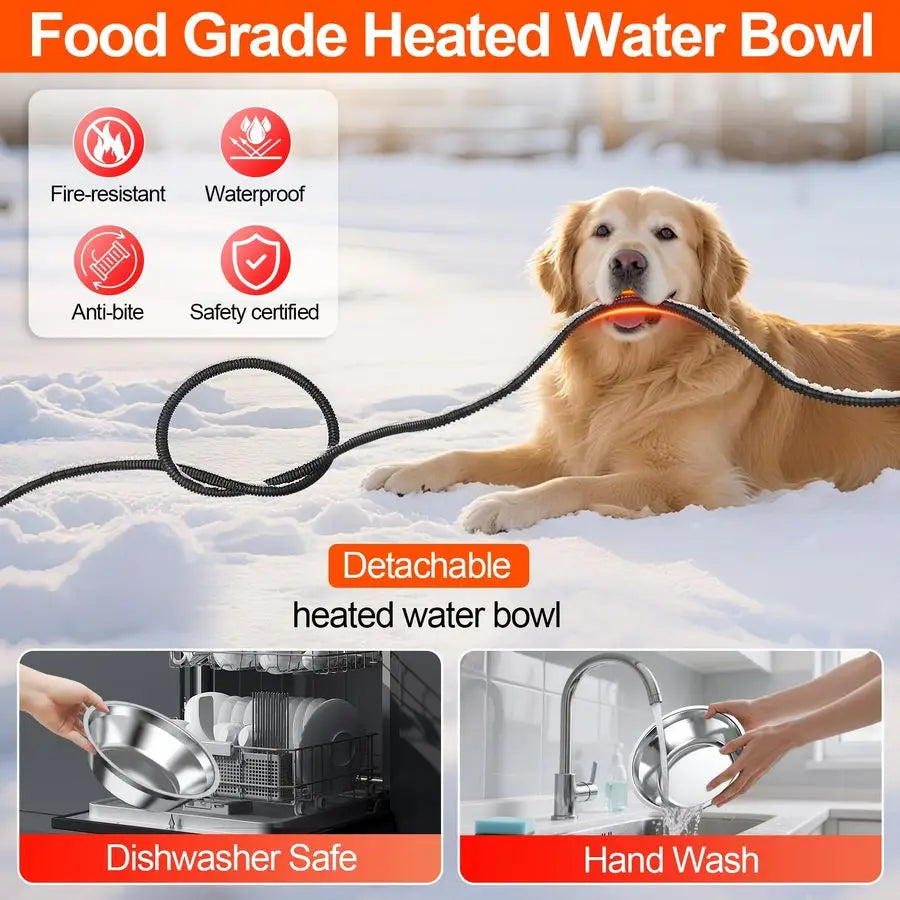 Water Bowl for Dog Cat,Outdoor Heated Pet Bowl Food Bowl with 3 Temperature Settings amp 12H Timer,50 oz Removable Stainless Ste