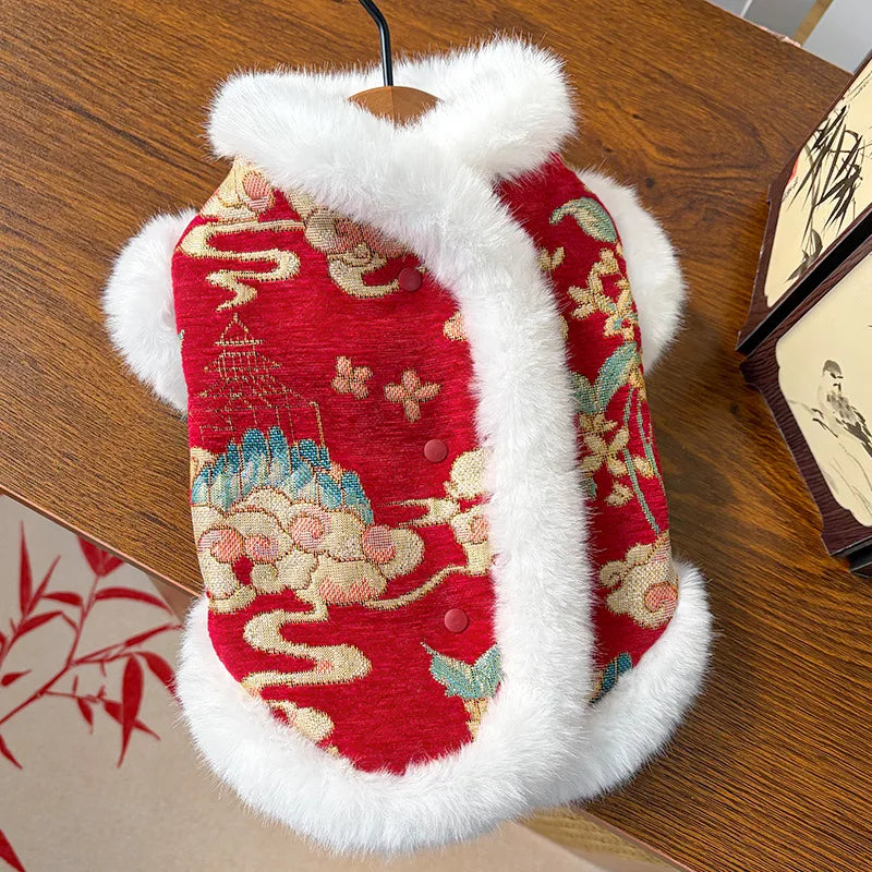 Dkstinye Thick Velvet Chinese Style Pet Vest For Dogs And Cats
