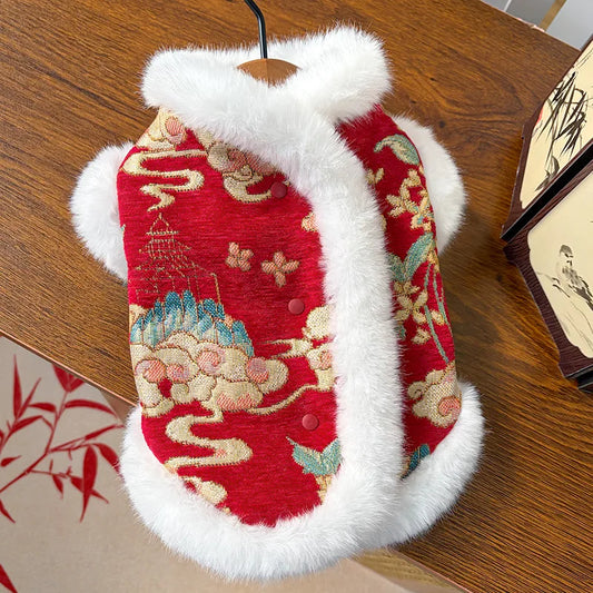Dkstinye Thick Velvet Chinese Style Pet Vest For Dogs And Cats