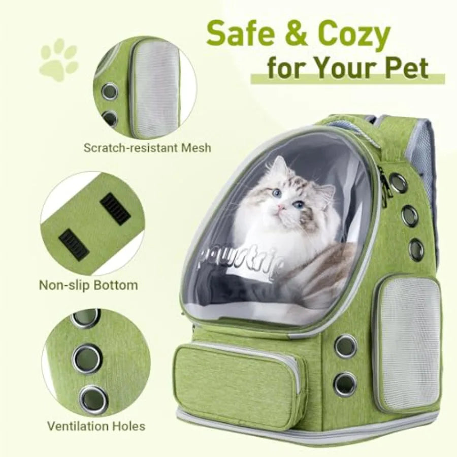 Cat Backpack Carrier with Large Space Bubble Window Airline Approved Breathable Pet Carrier for Small Dogs Cats up to 15lbs Fol