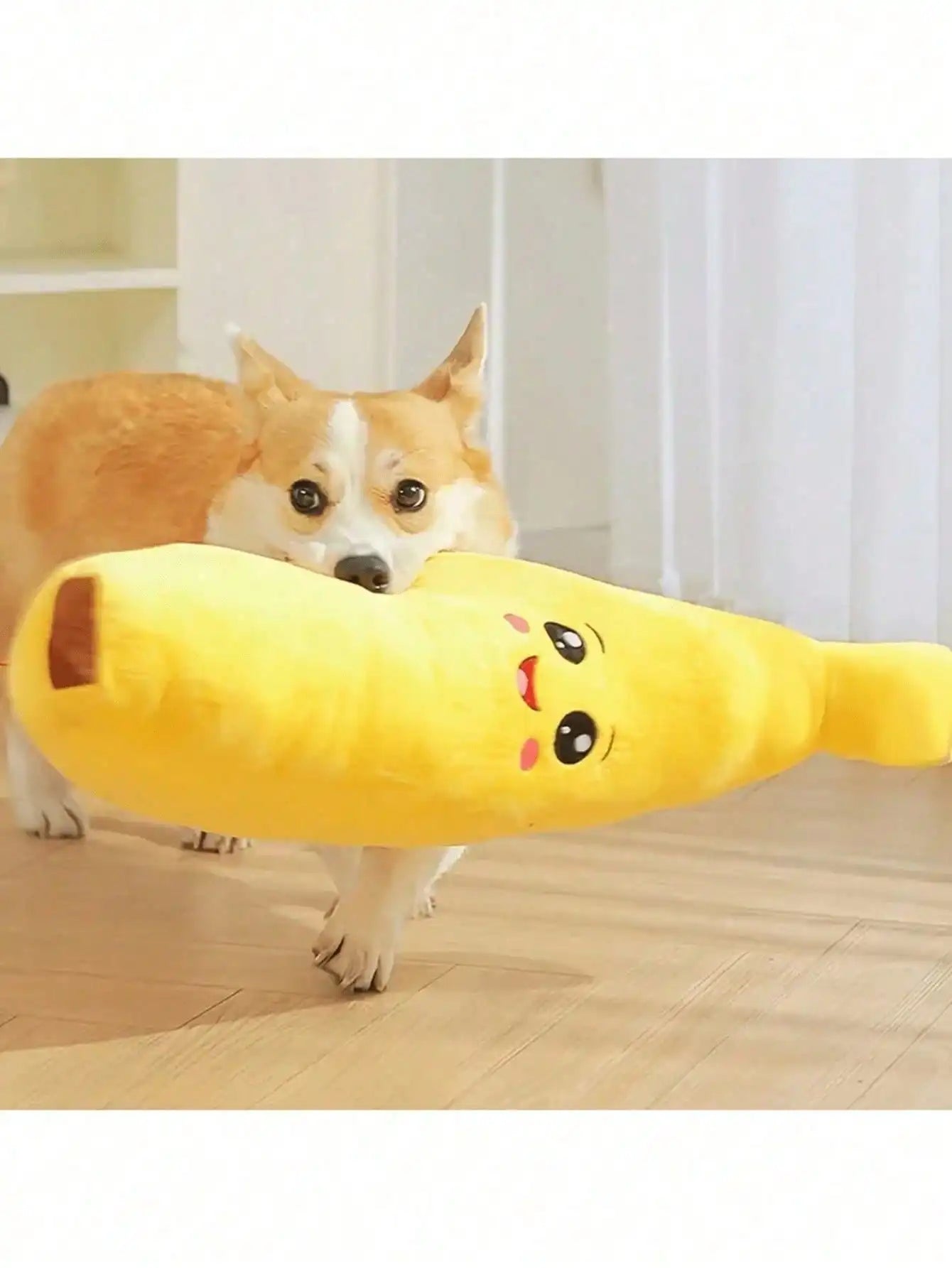 1Pc Squeaky Banana Dog Chew Toy, Soft Polyester Anxiety Relief Interactive Toy for Small Medium Large Dogs, Battery-Free Design