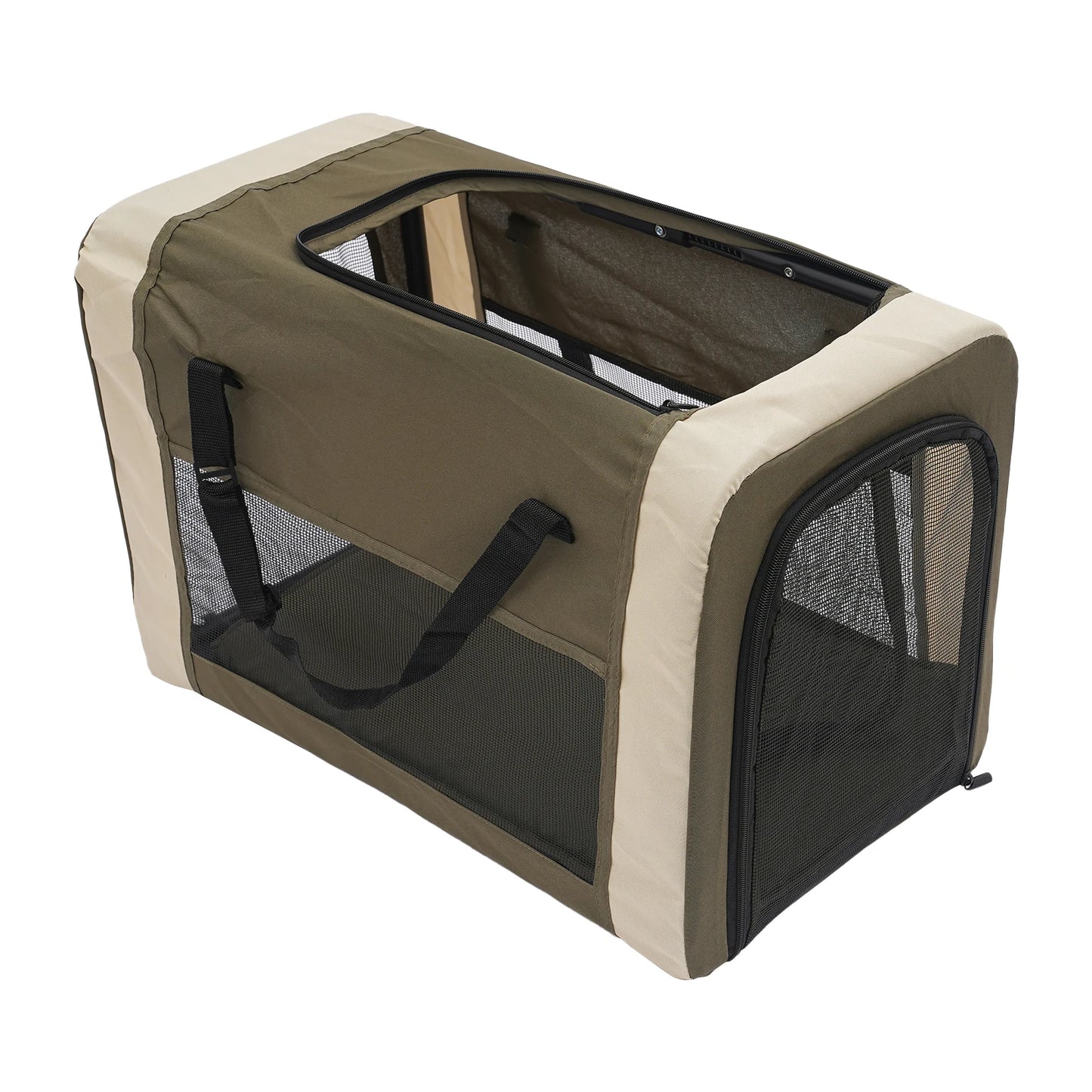 (Dark Green) 2-Tier Foldable Pet Stroller, Dog & Cat Carrier, Detachable Pet Stroller for Cats, Small & Medium Dogs, Load 77 lbs