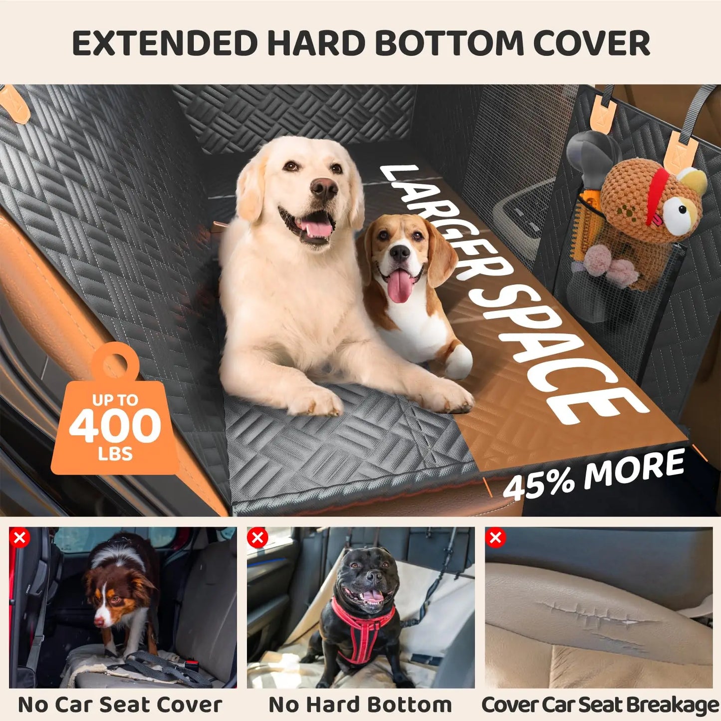 NONECN Car Rear Seat Dog Hammock Cover with Hard Bottom Extender