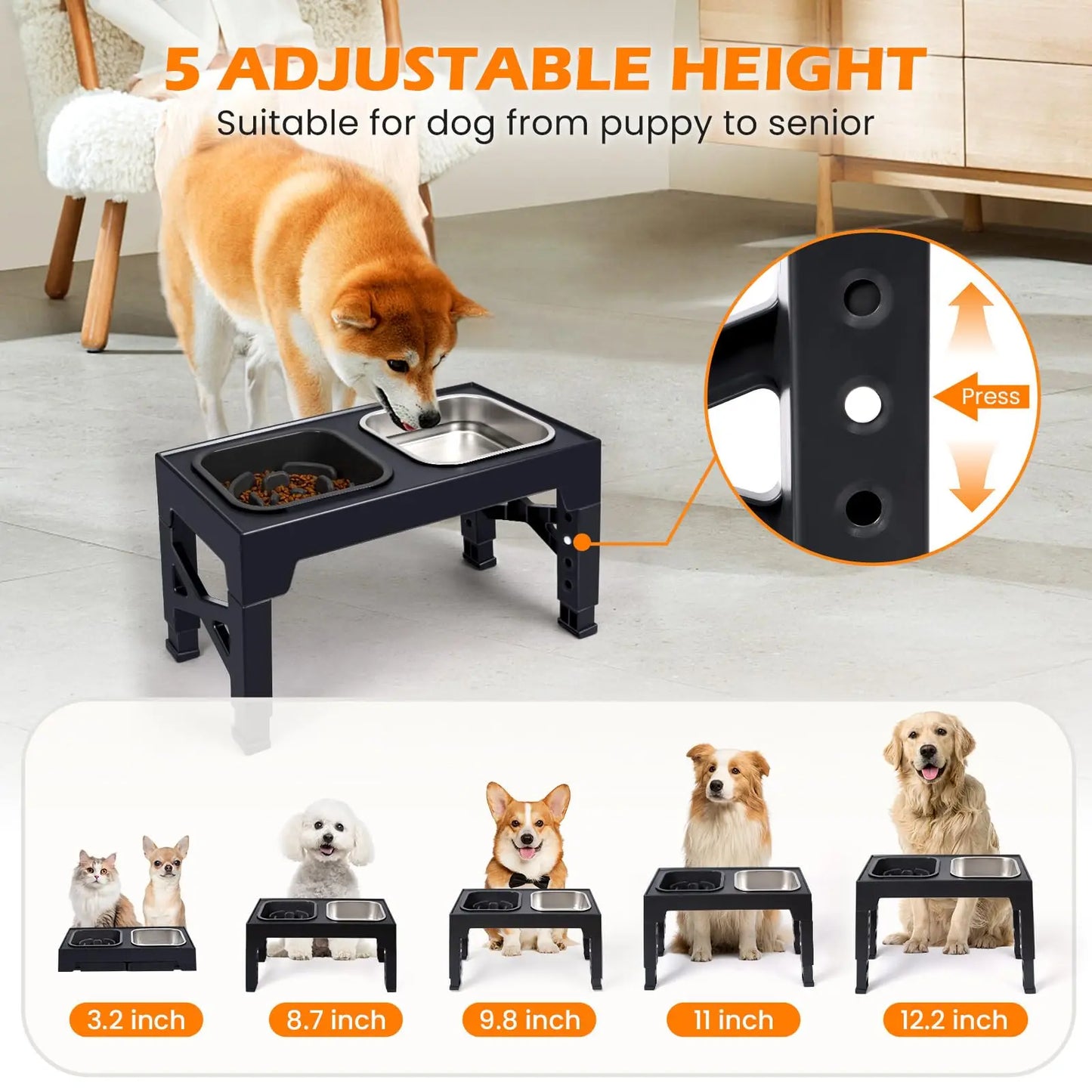 Elevated Slow Feeder Dog Bowls With Foldable Non Slip Stand