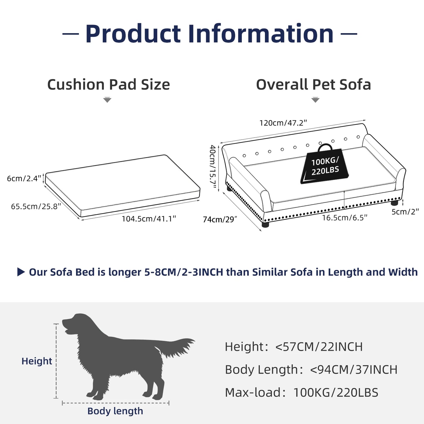BINGOPAW Dog Sofa Bed Elevated Lounge Removable Cushion