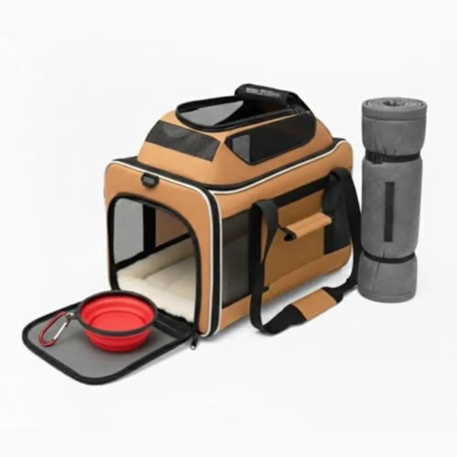 Airline Approved Cat Carrier for 2 Cats Small Medium Dogs Soft Pet Carrier 18x15x15 with Foldable Bowl Washable Pad Orange