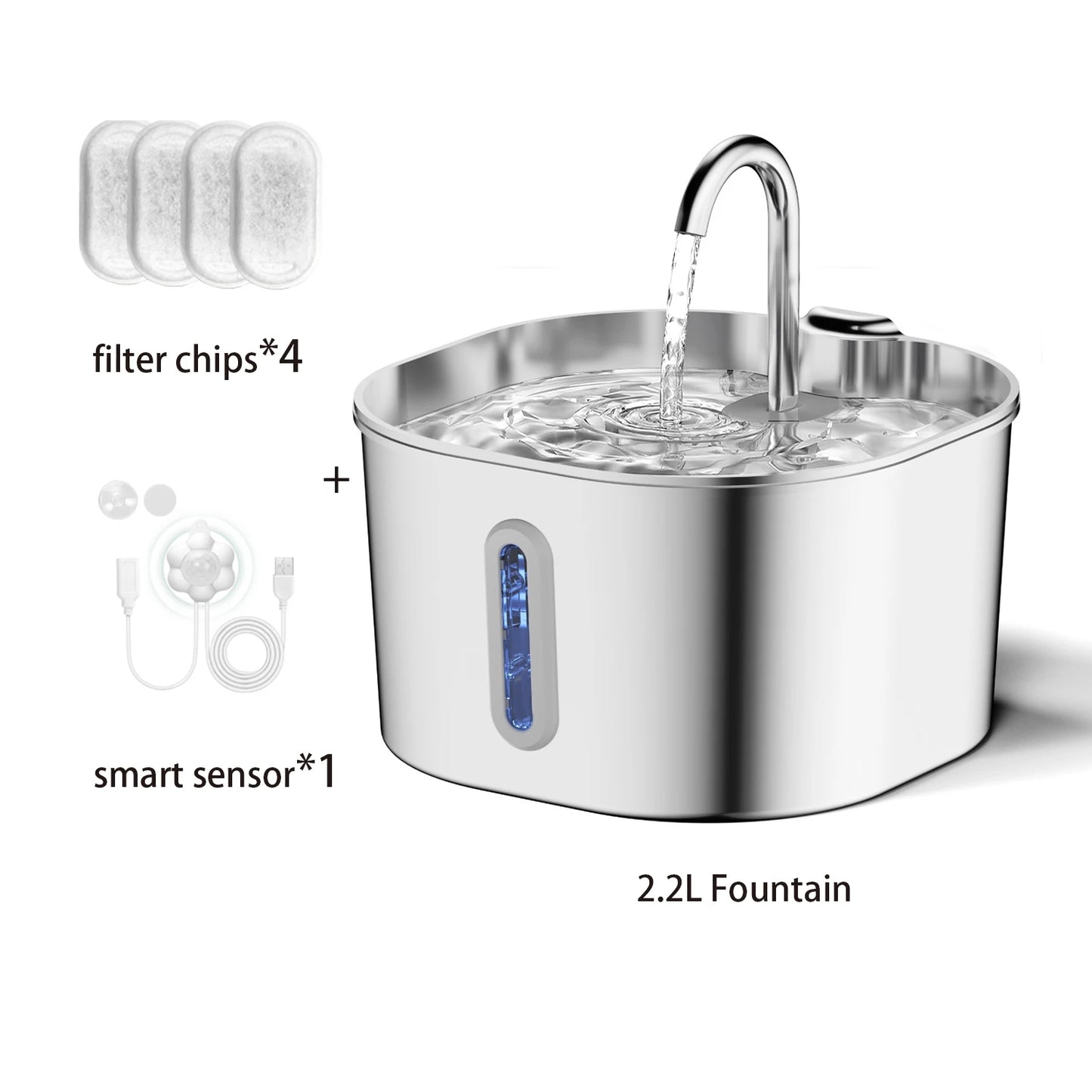 Square Stainless Steel Automatic Cat Water Fountain With Window