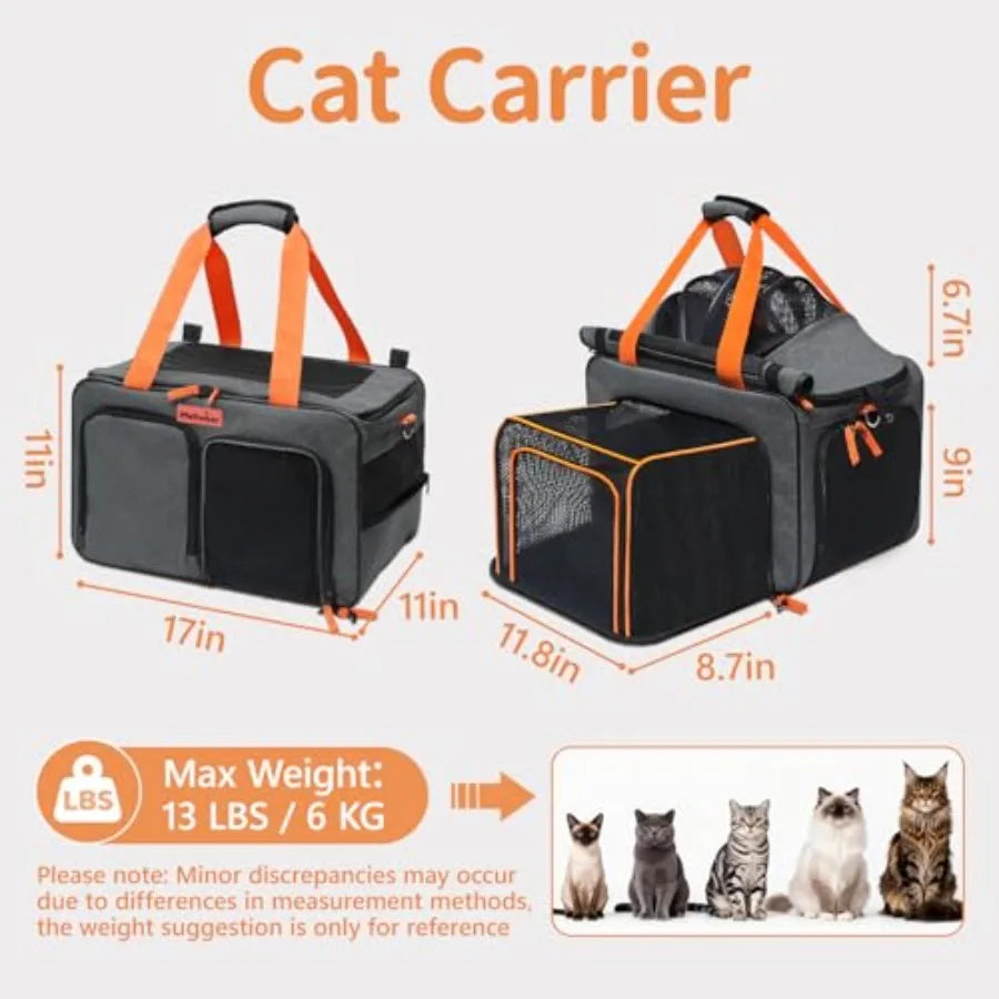 Cat Pet Carrier Soft Sided Bag Airline Approved Foldable Travel Large Carrier for Small Kittens Medium Cats Up to 13 Lbs Expand
