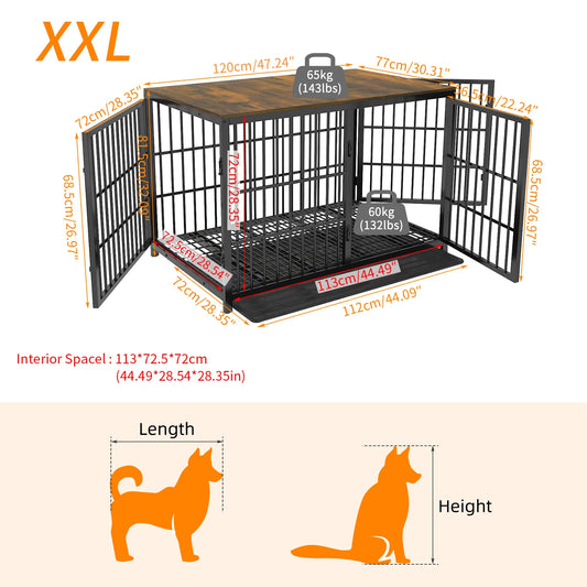 BINGOPAW Wooden Dog Crate Kennel Table With Three Doors Removable Tray