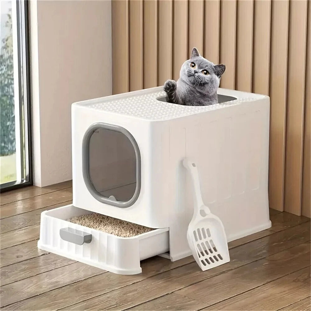 Large Cat Litter Box Enclosed Skylight Drawer With Scoop Covered Tray Pet Toilet