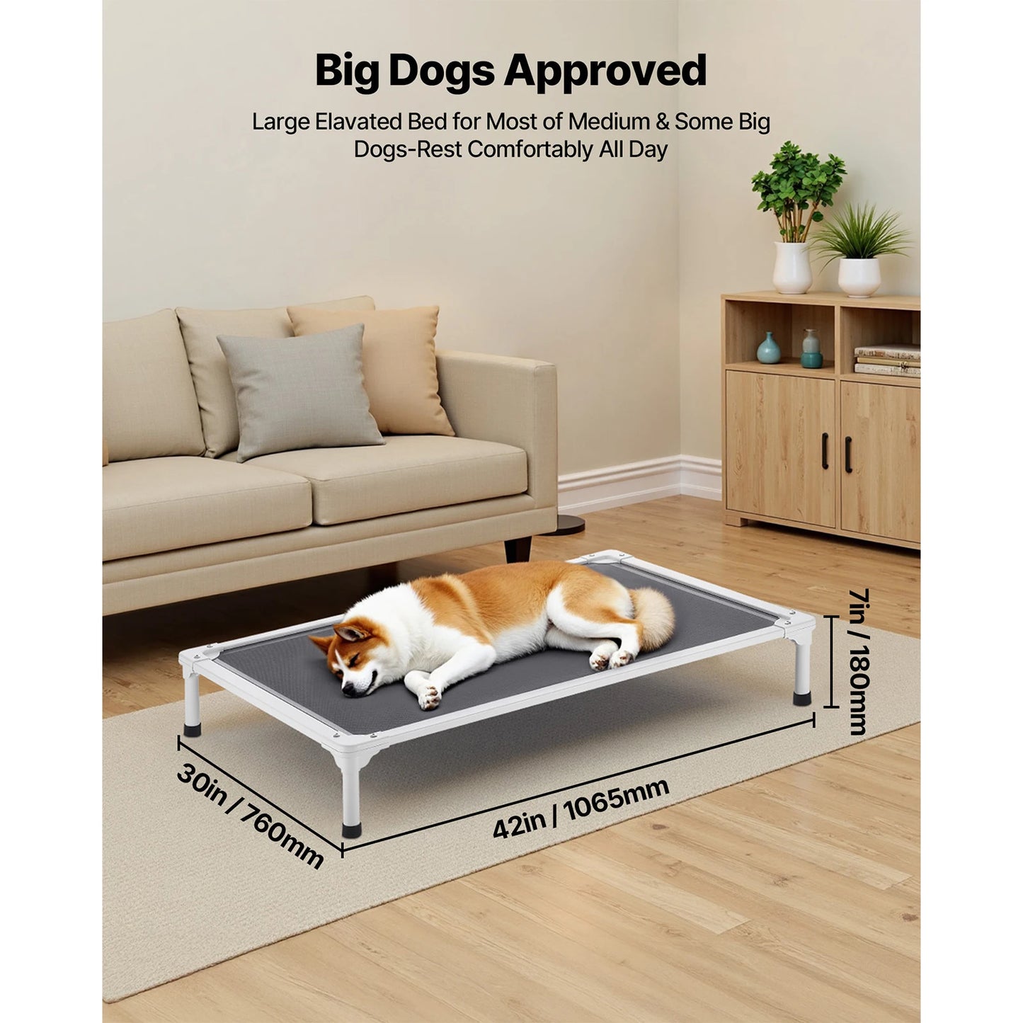SucceBuy Elevated Dog Bed For Large Dogs With Textilene Mesh