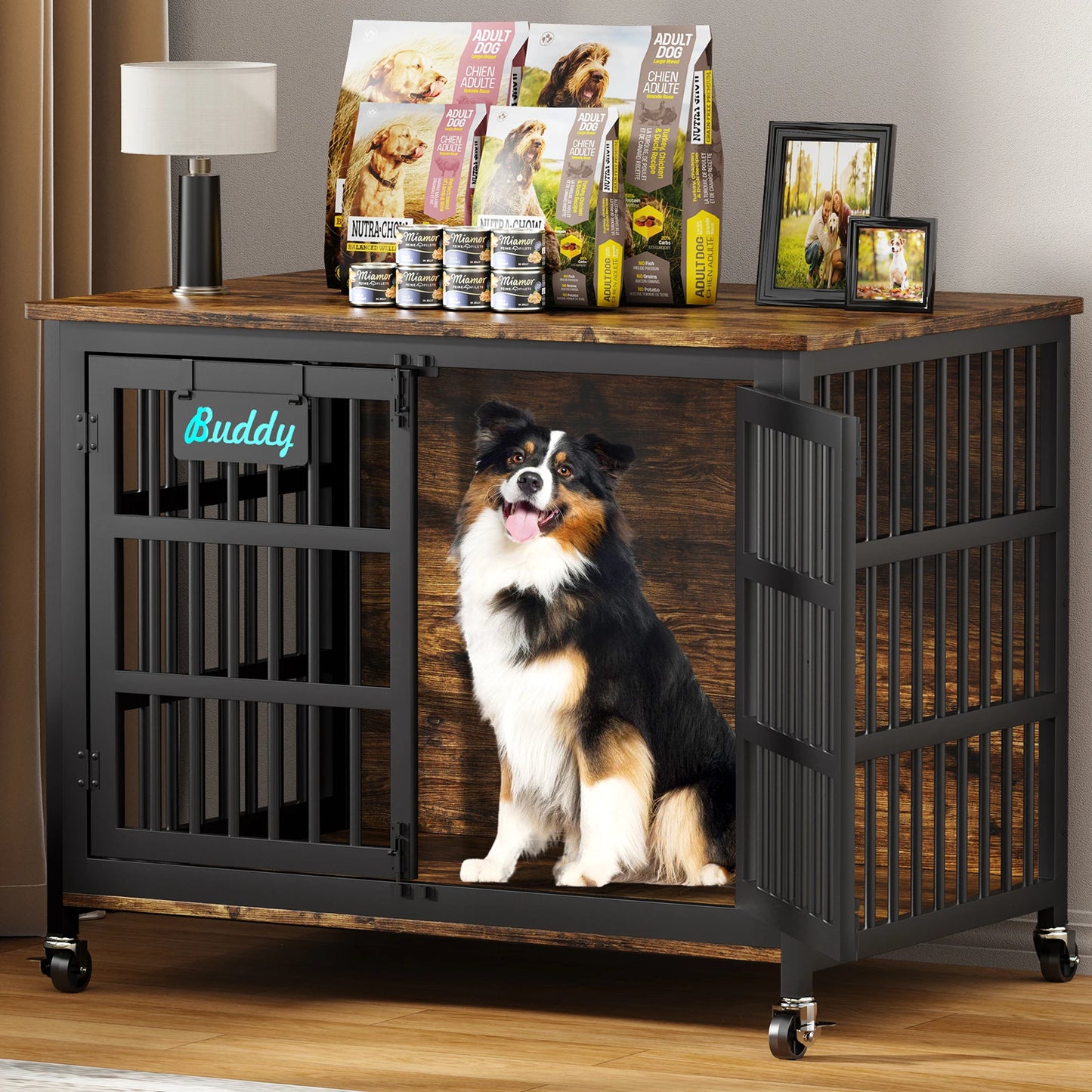 Dog Crate Furniture With Casters Heavy Duty Kennel Indoor