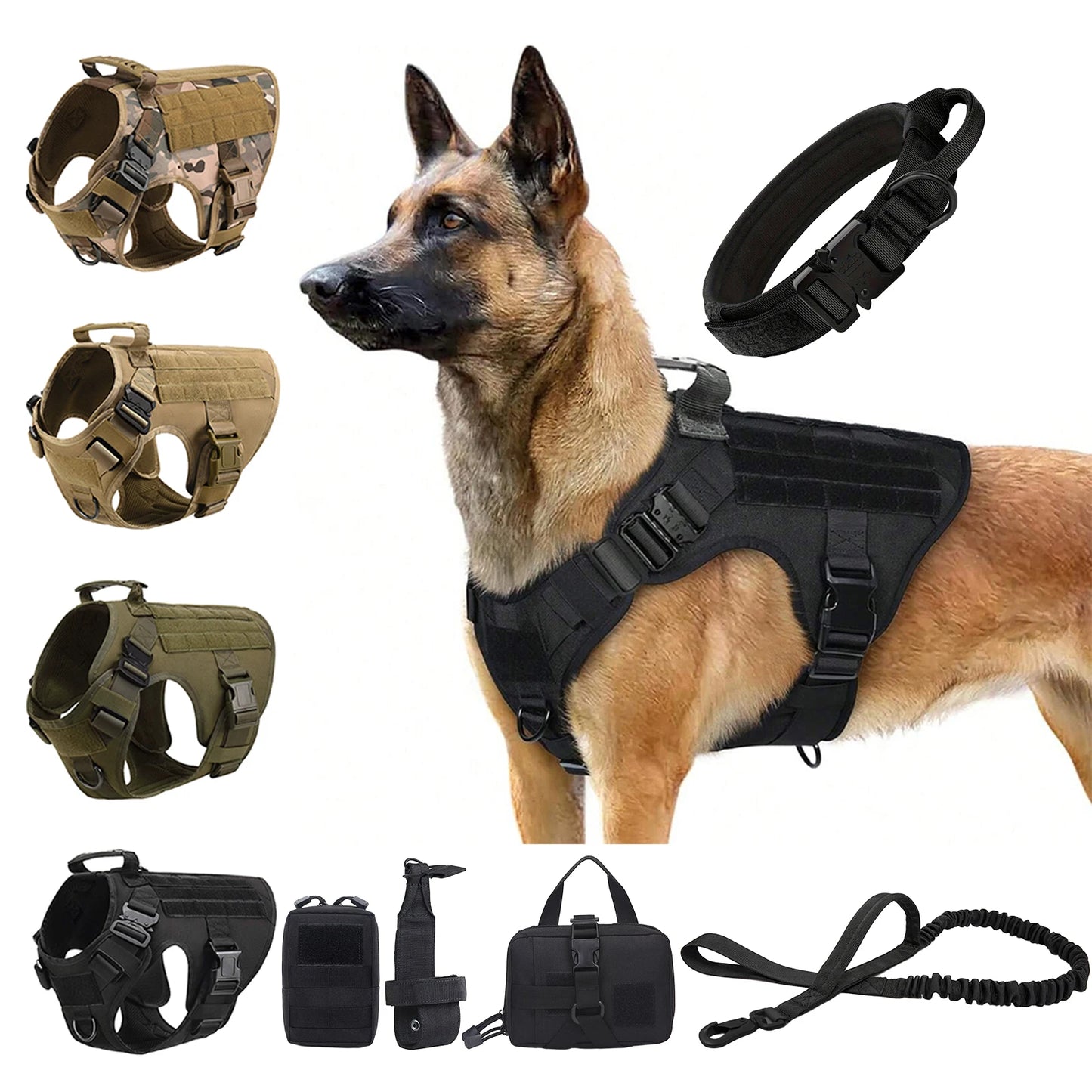 Military Dog Harness Collar Leash Molle Pouches For Medium Large Dogs Pet German Shepherd Training Walking Vest Dog Harnesses
