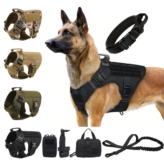 Military Dog Harness Collar Leash Molle Pouches For Medium Large Dogs Pet German Shepherd Training Walking Vest Dog Harnesses