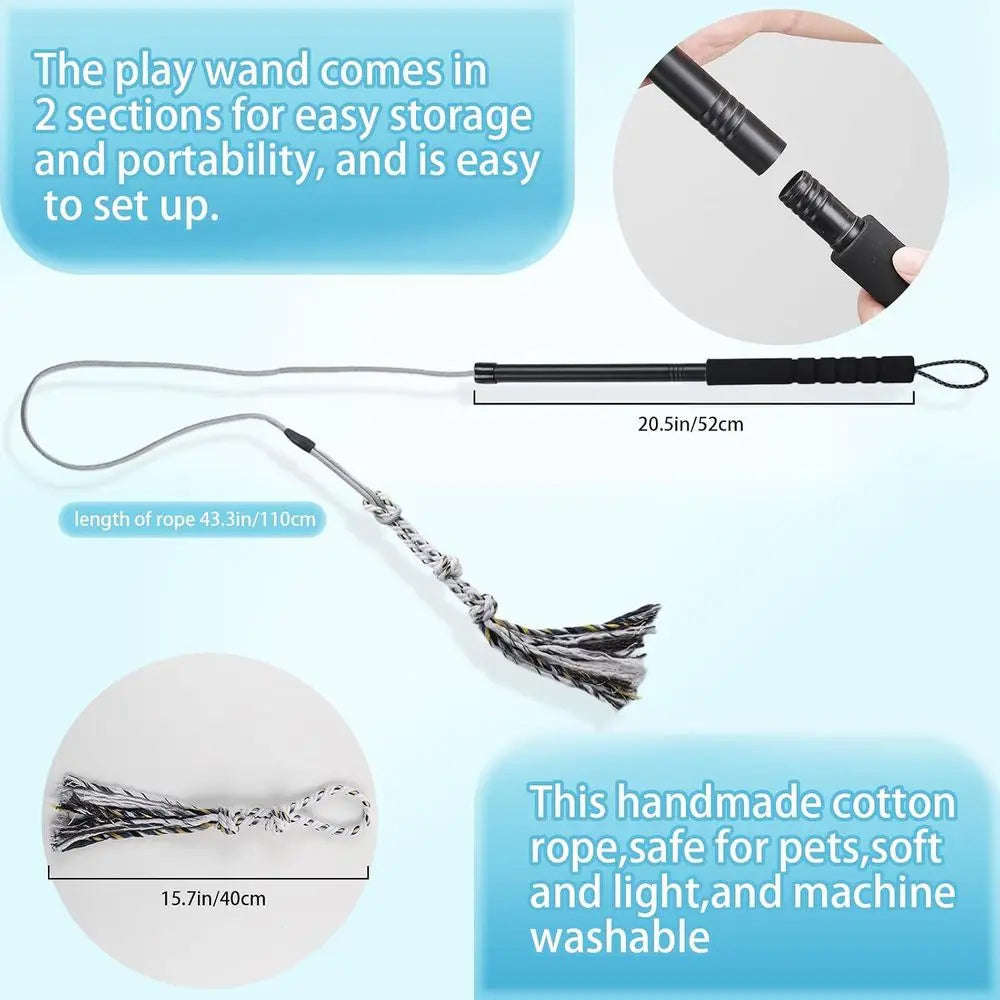 Interactive Chase and Tug o War Outdoor Dog Toys, Heavy Duty Dog Teaser Wand Chase Toys with Rope, Durable Stick Pole for Dogs O