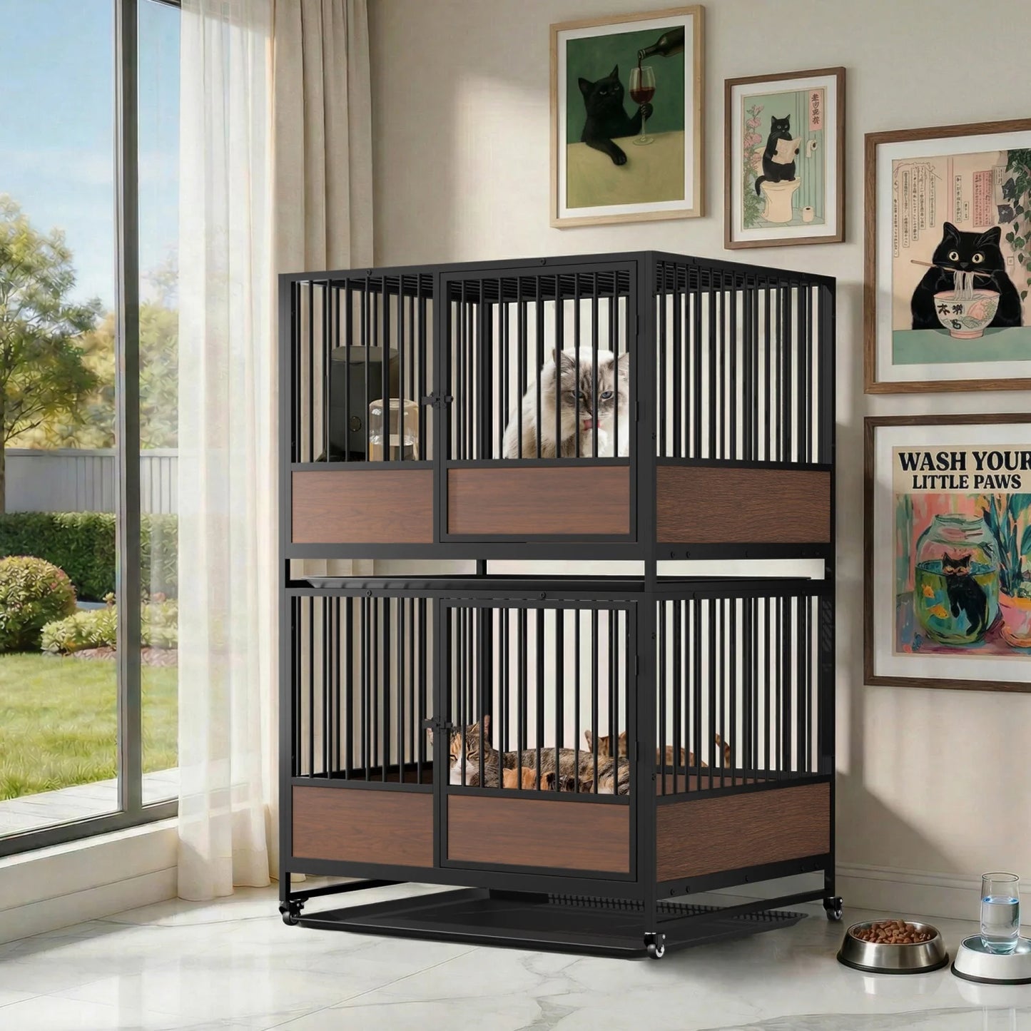 Metal Cat Cage Kennel With Removable Tray For Home Use