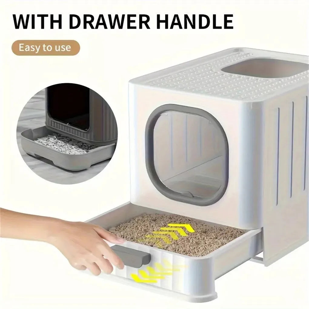 Large Cat Litter Box Enclosed Skylight Drawer With Scoop Covered Tray Pet Toilet