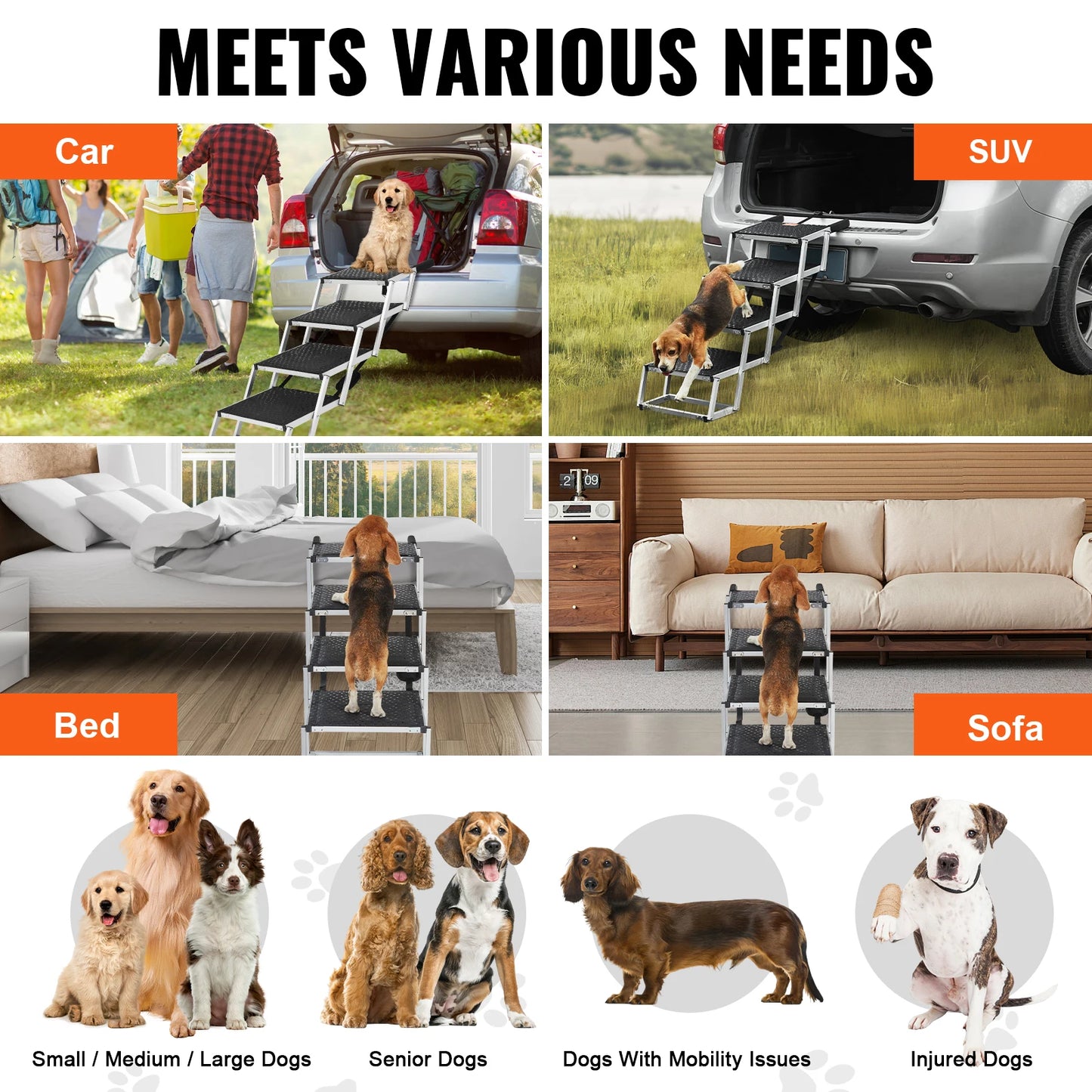 SucceBuy Dog Car Stair Folding Pet Steps Aluminum 150 Lbs
