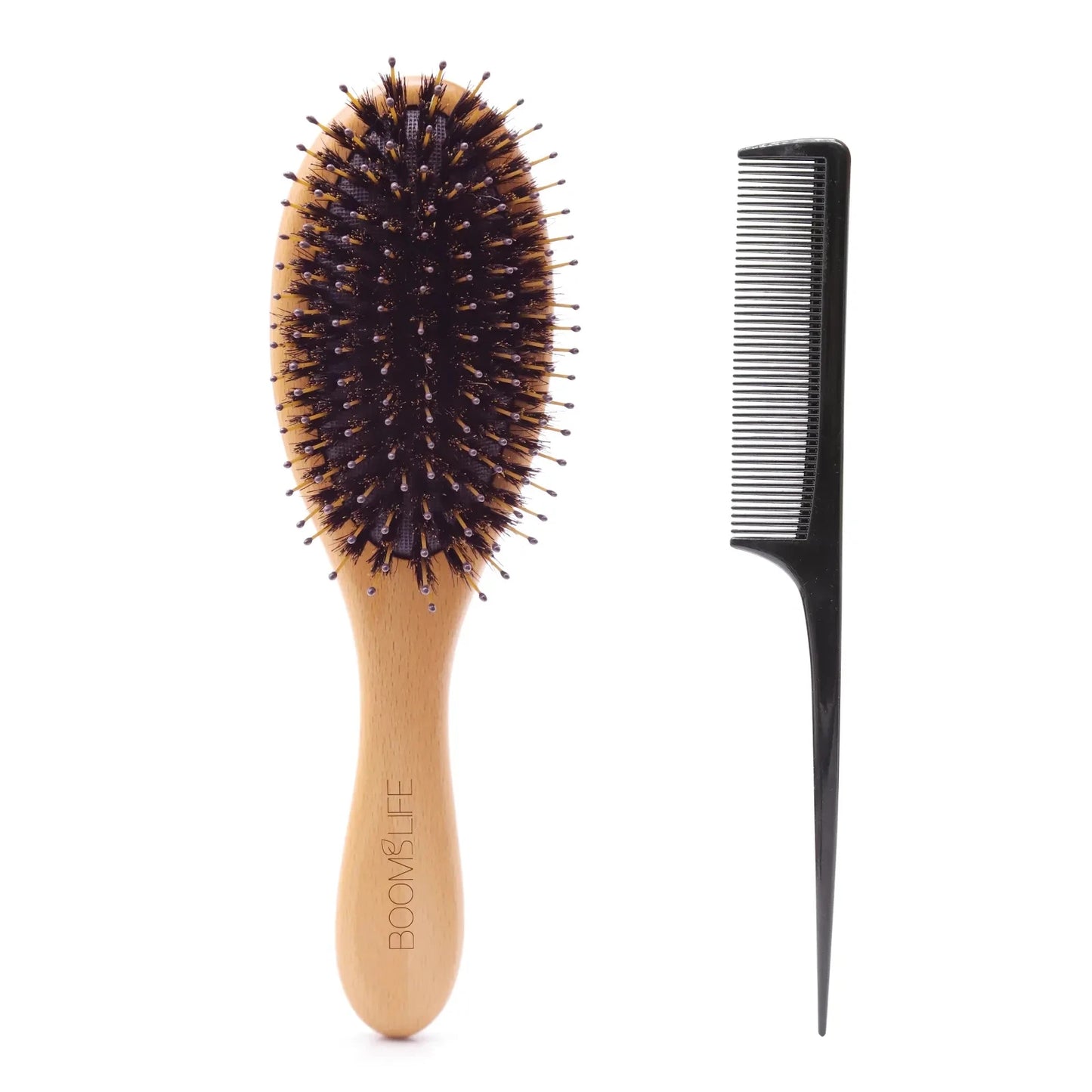 BOOMSLIFE Boar Bristle Hair Brush Anti Static Detangling Wood Comb