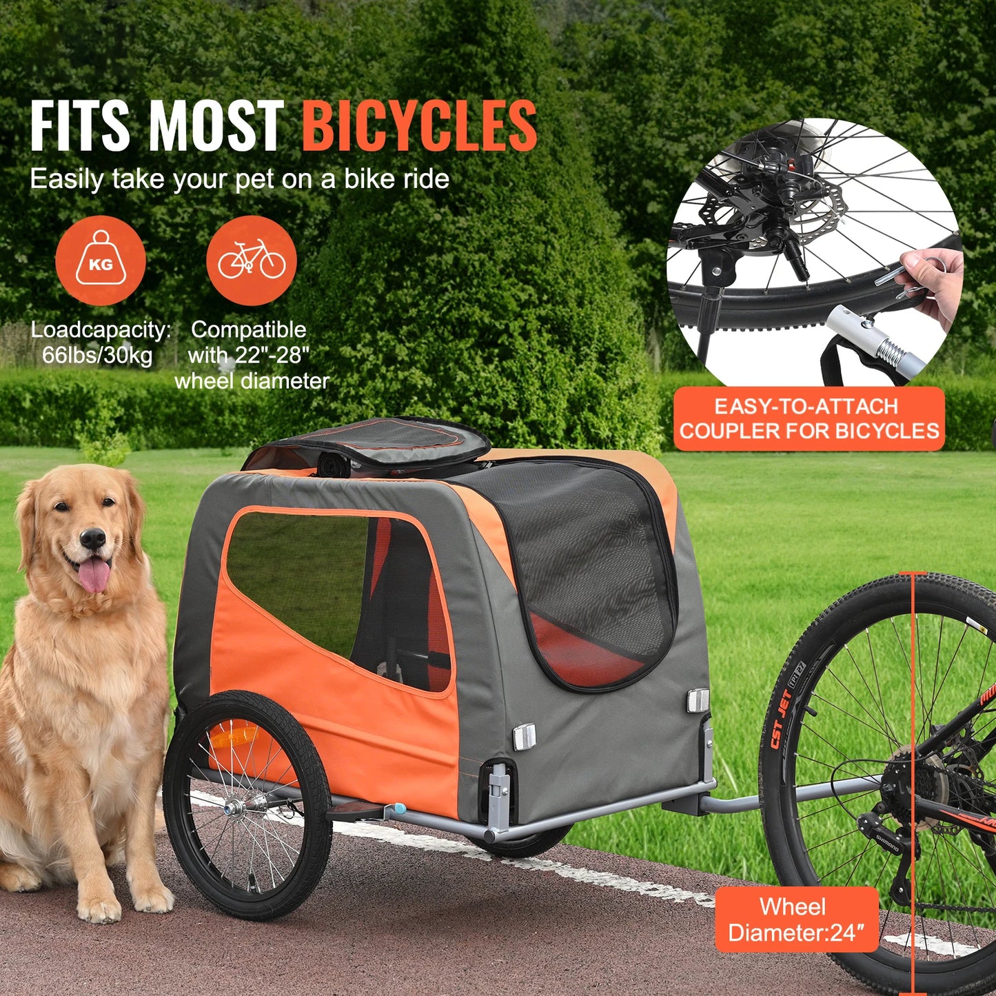 SucceBuy 66lbs Pet Cart Bicycle Carrier Dog Bike Trailer with Folding Frame & Wheels Reflectors Flag for Dogs Accessories