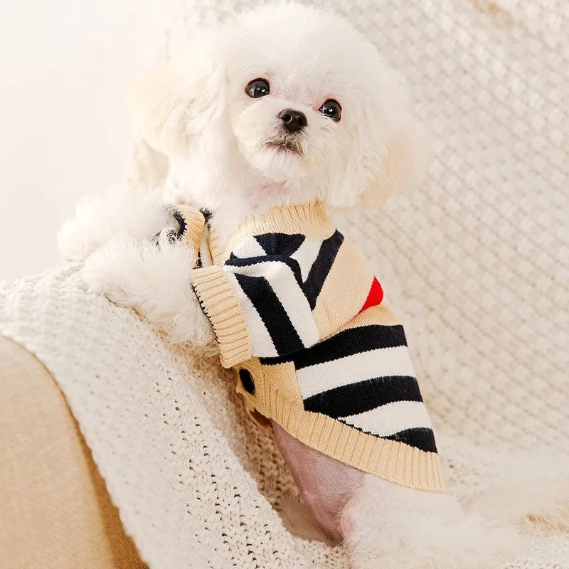 Doggyzstyle Striped Cotton Cardigan Sweater For Dogs