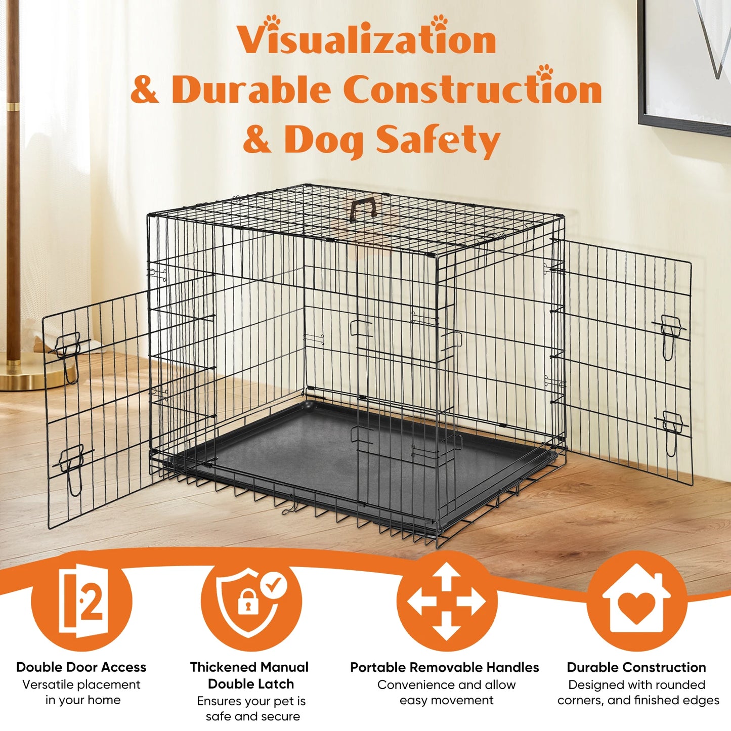 JHK Folding Metal Dog Cage With Leak-Proof Pan For Outdoors