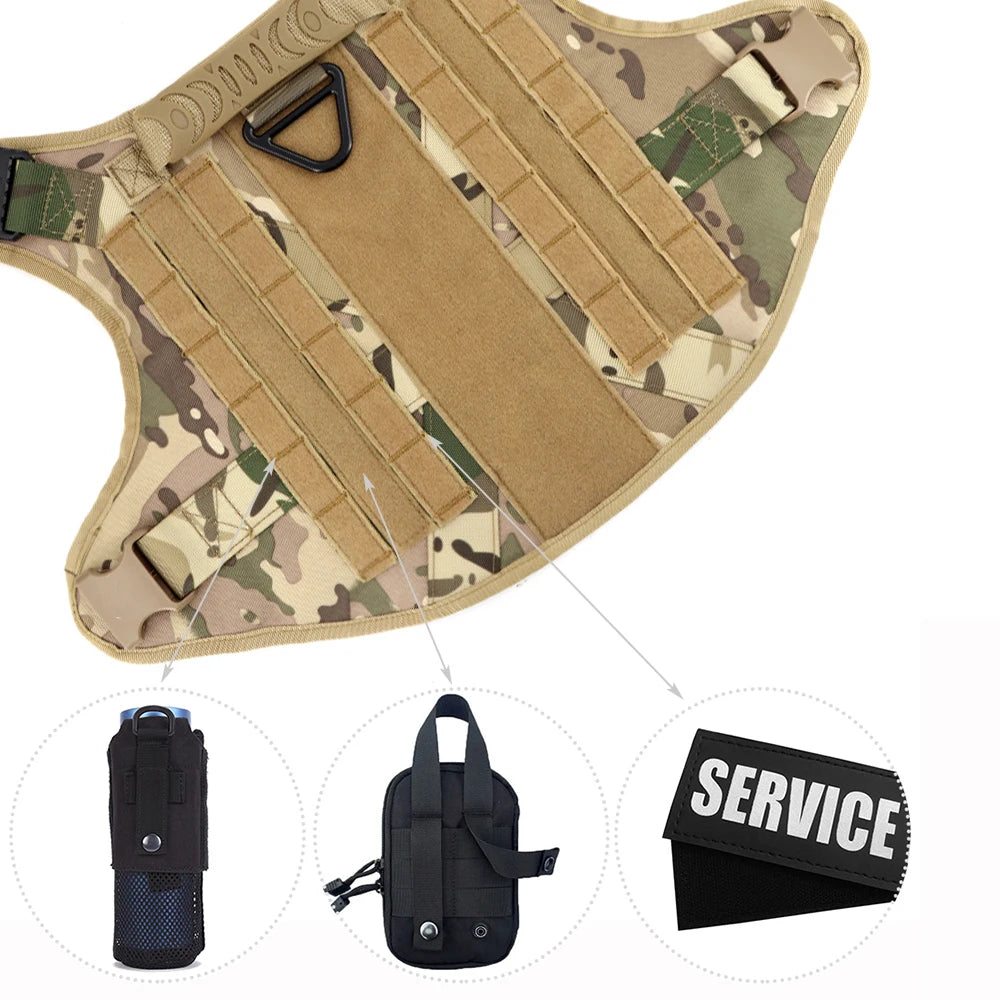 Military Large Dog Harness Collar Leash Bags Patches Set Pet Malinois Training Vests Dogs Harnesses Accessories