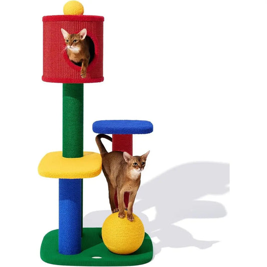 48.4" Cat Tower, Multi-Level Cat Tree with Semi-Enclosed Sisal Cave, Sisal Scratching Posts and Cat Rest Platorm, Indoor Cats ur